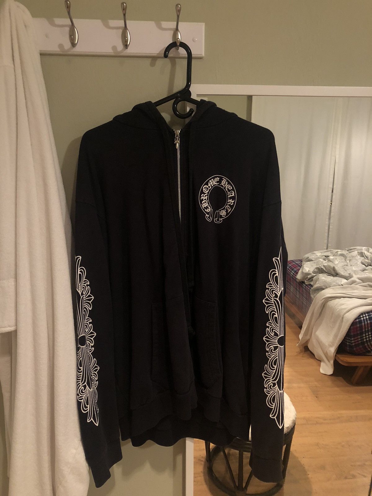 image of Chrome Hearts Fck You Zip Up Hoodie in Black, Men's (Size XL)
