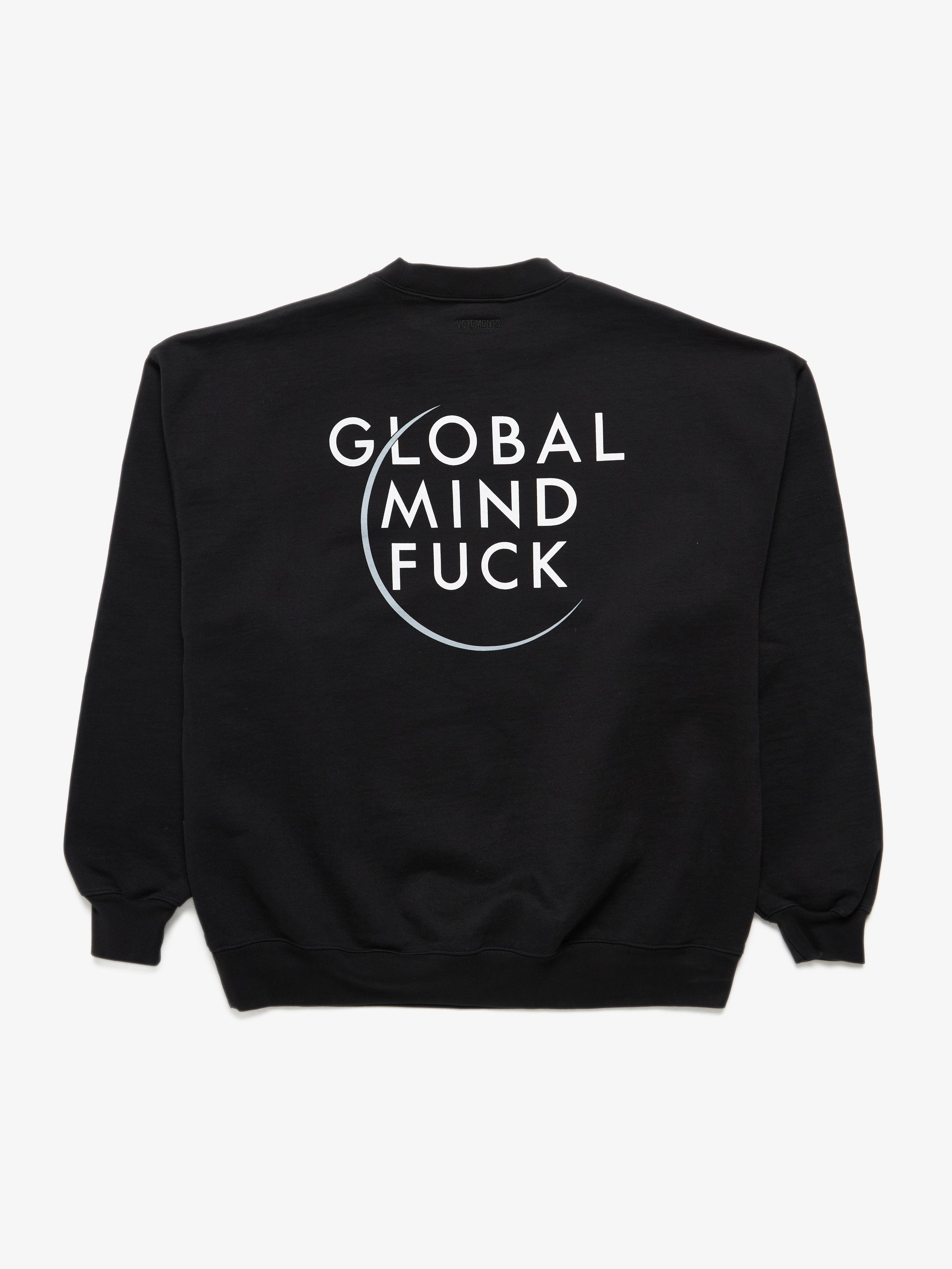 トップス VETEMENTS GLOBAL MIND FUCK HOODIE VETEMENTS Black Global Mind Fuck Hoodie Vetements