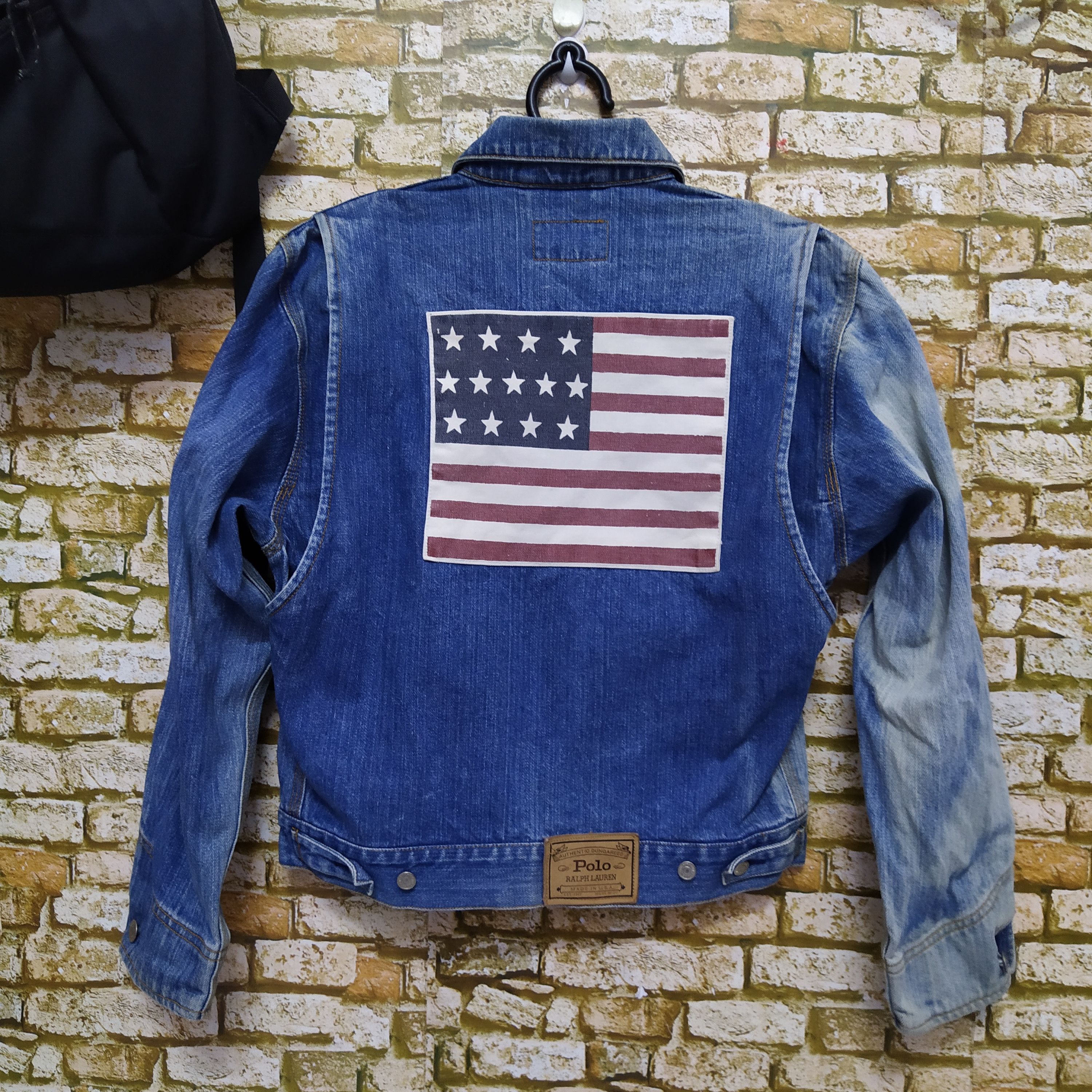 Polo Ralph Lauren × Vintage POLO COUNTRY RALPH LAUREN BIG FLAG DENIM JACKET (D137) Size US S / EU 44-46 / 1 - 1 Thumbnail