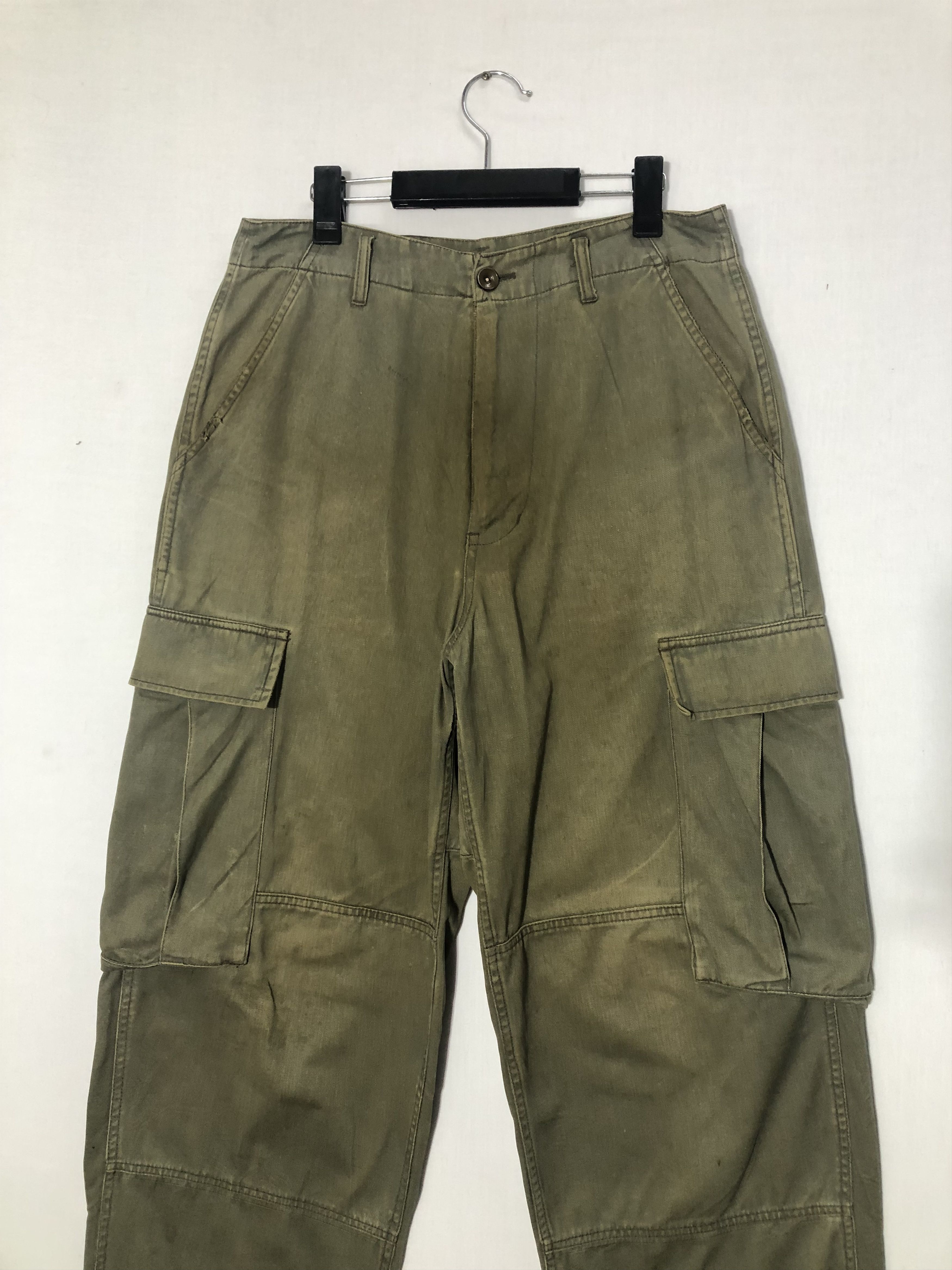 Japanese Brand MILITARY FADED GREEN BAGGY CARGO PANTS Size US 30 / EU 46 - 4 Thumbnail