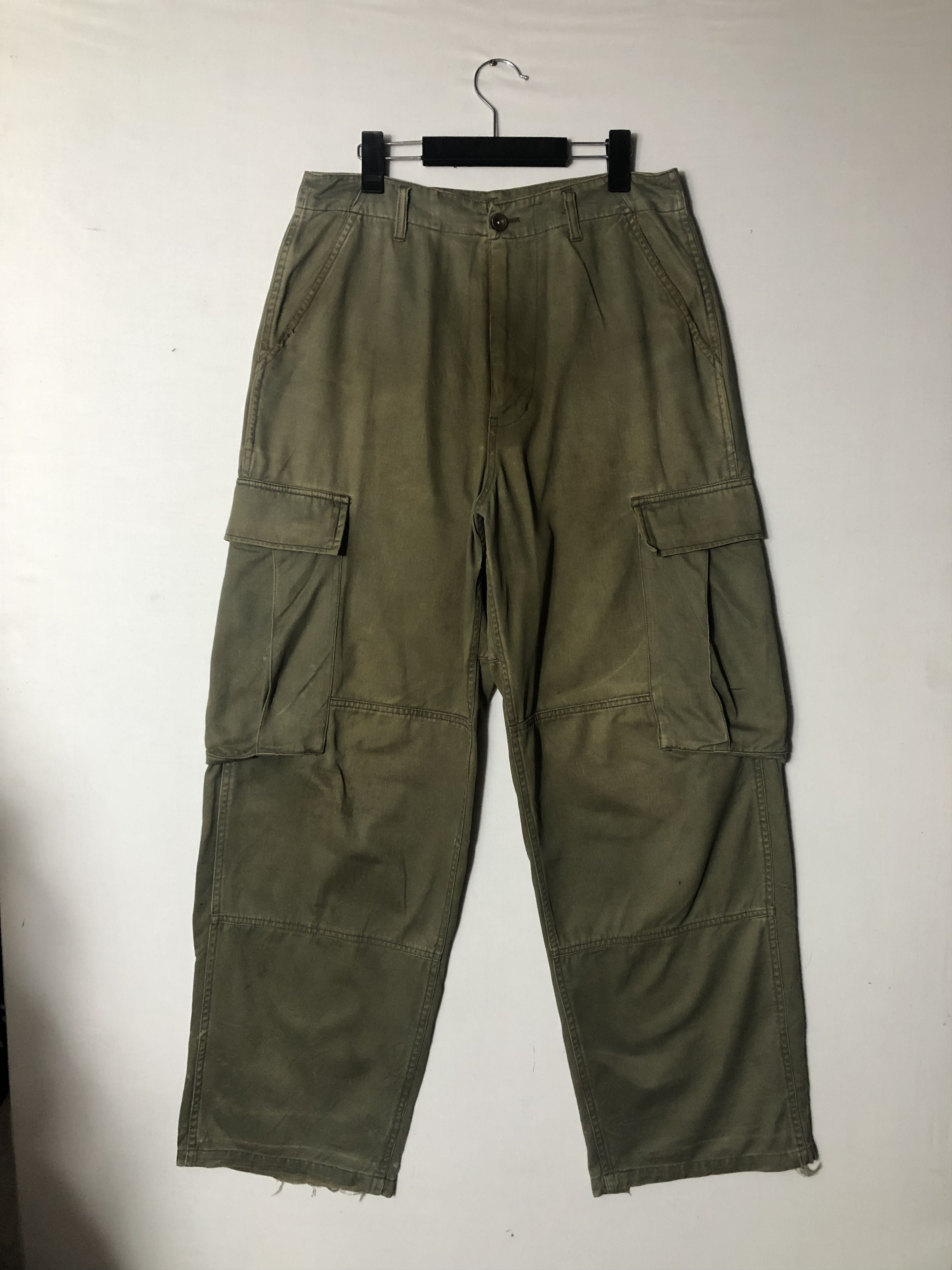 Japanese Brand MILITARY FADED GREEN BAGGY CARGO PANTS Size US 30 / EU 46 - 3 Thumbnail