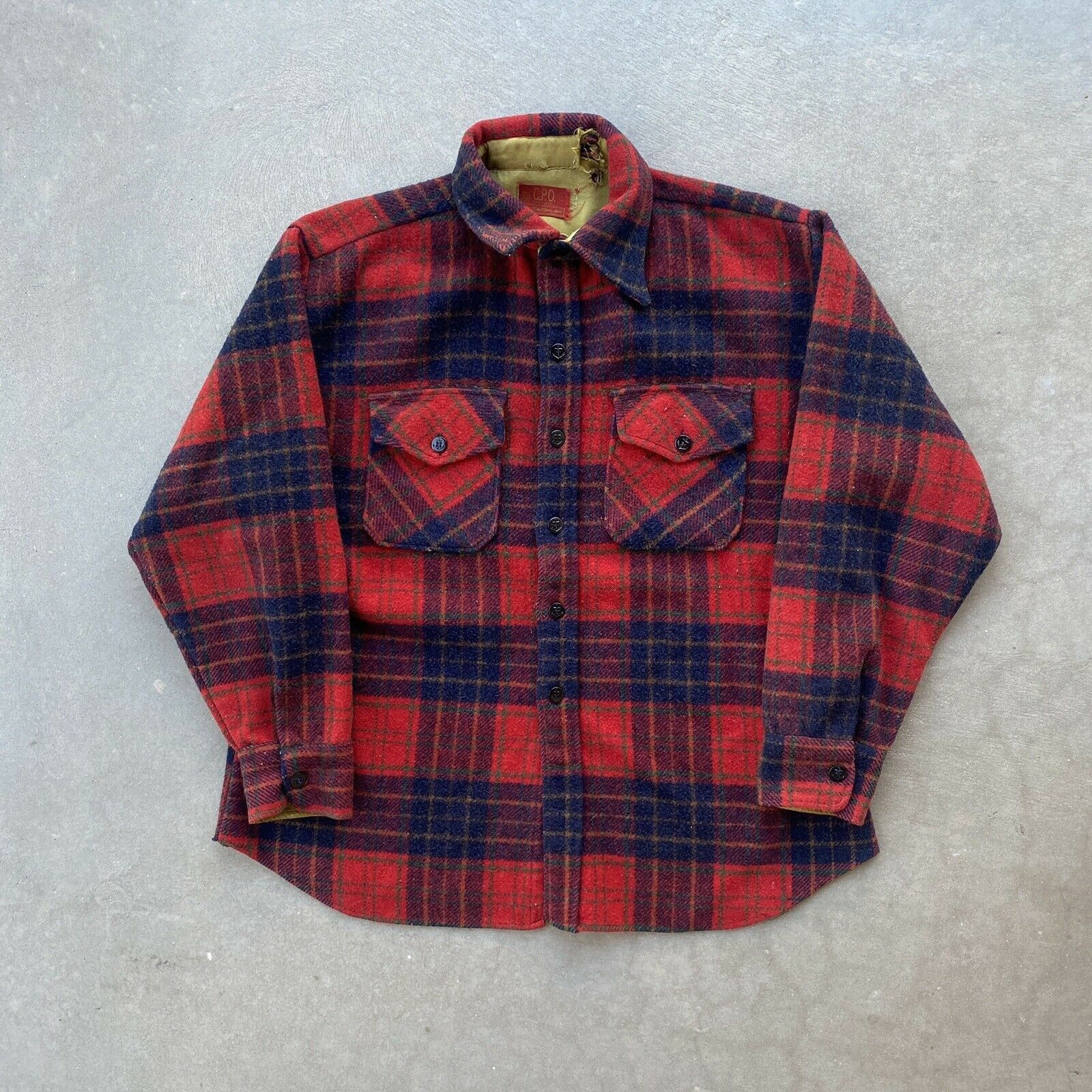 Vintage 60s 70s Sears Kings Road Plaid Farm Flannel Red Black Shirt ...