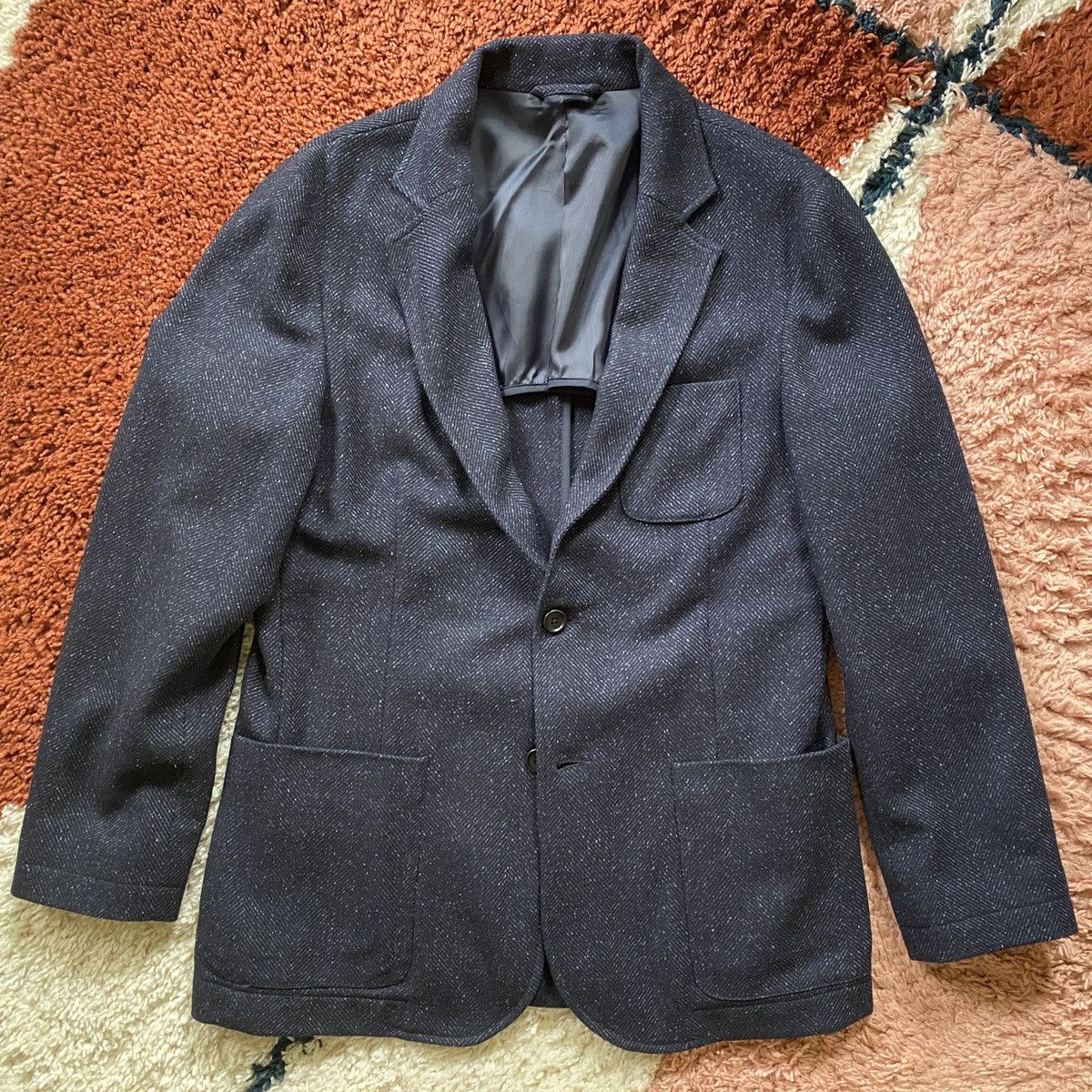 Corridor Unstructured Blazer Navy Herringbone Wool Blend Made in NYC
