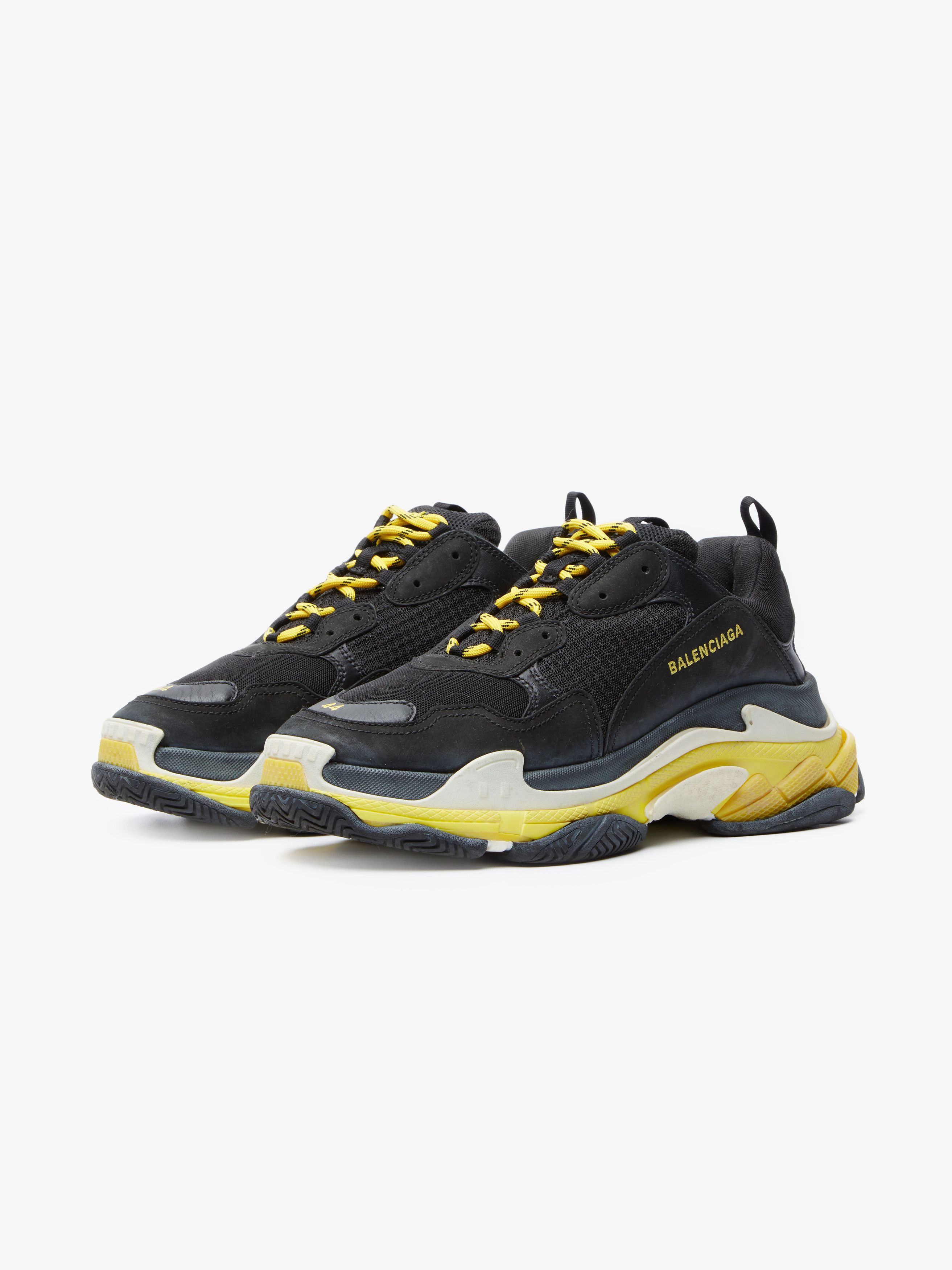 Balenciaga Black White and Yellow Triple S Sneakers Size US 11 / EU 44 - 1 Thumbnail