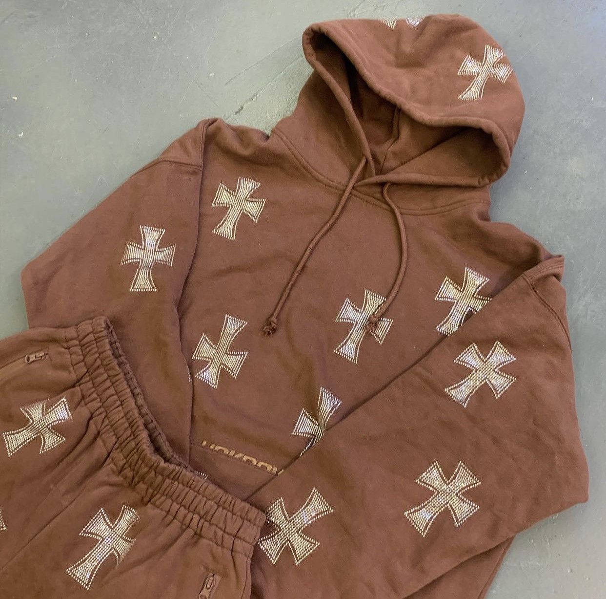Unknown London Unknown London Brown Rhinestone Hoodie | Grailed