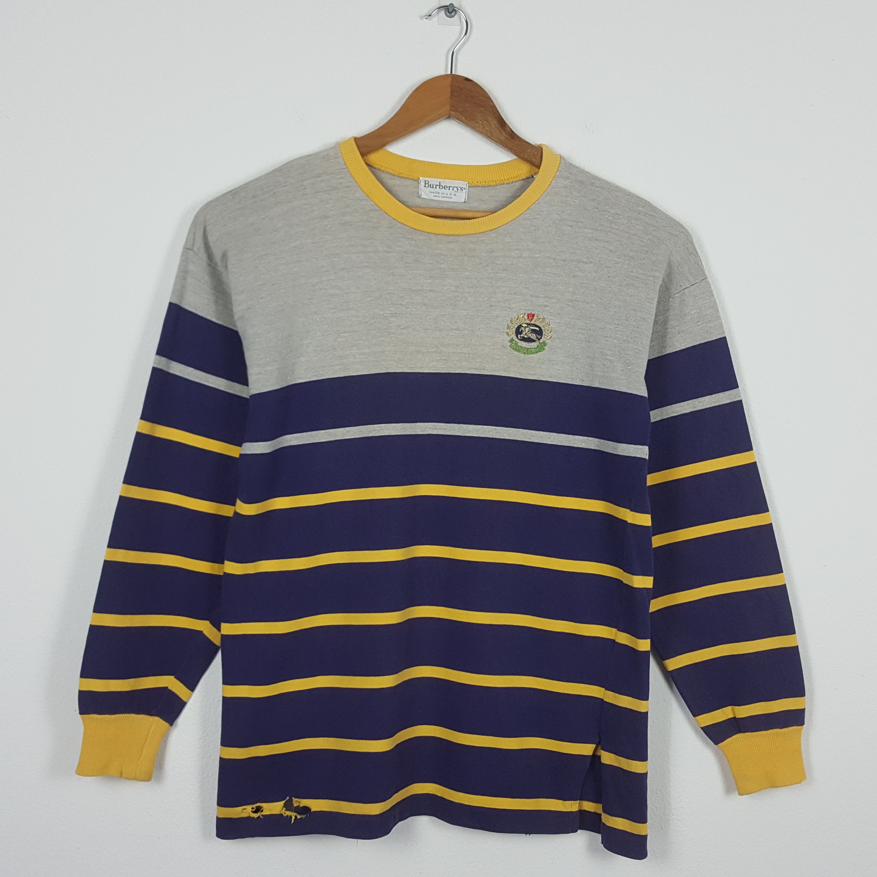Vintage BURBERRY Stripe Style Design Long Sleeve T-Shirt