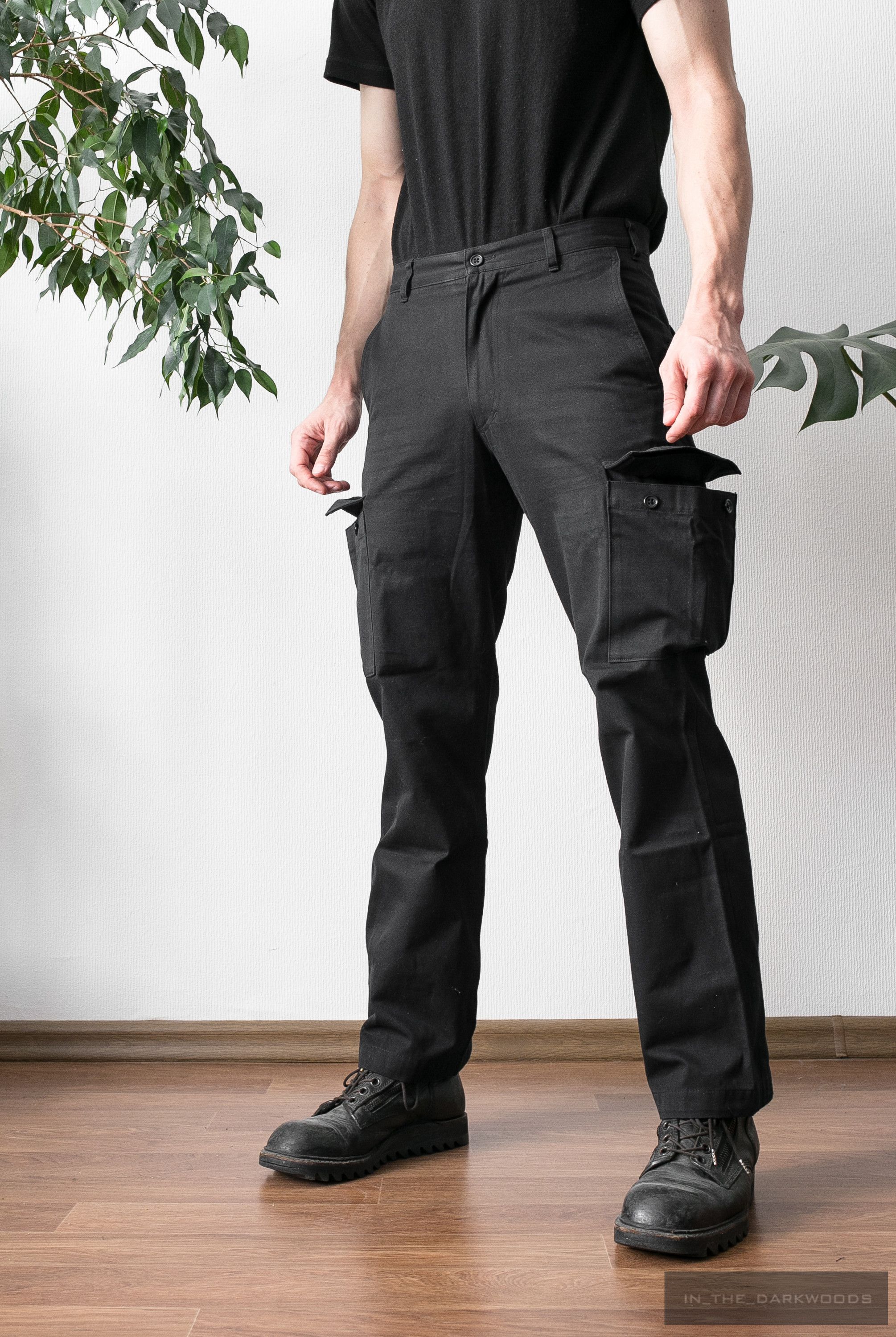 image of Yohji Yamamoto x YS Y’S For Men Cotton Cargo Trousers in Black (Size 30)
