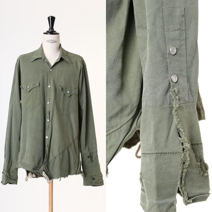 Greg Lauren GREG LAUREN deconstructed distressed khaki army green tent shirt jacket L US42 Size US L / EU 52-54 / 3 - 2 Preview
