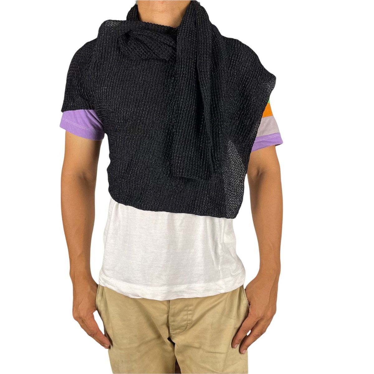 Yohji Yamamoto 🔥NOIR + YOHJI YAMAMOTO Pleated Shawl Black Mesh Scarf Size US L / EU 52-54 / 3 - 2 Thumbnail