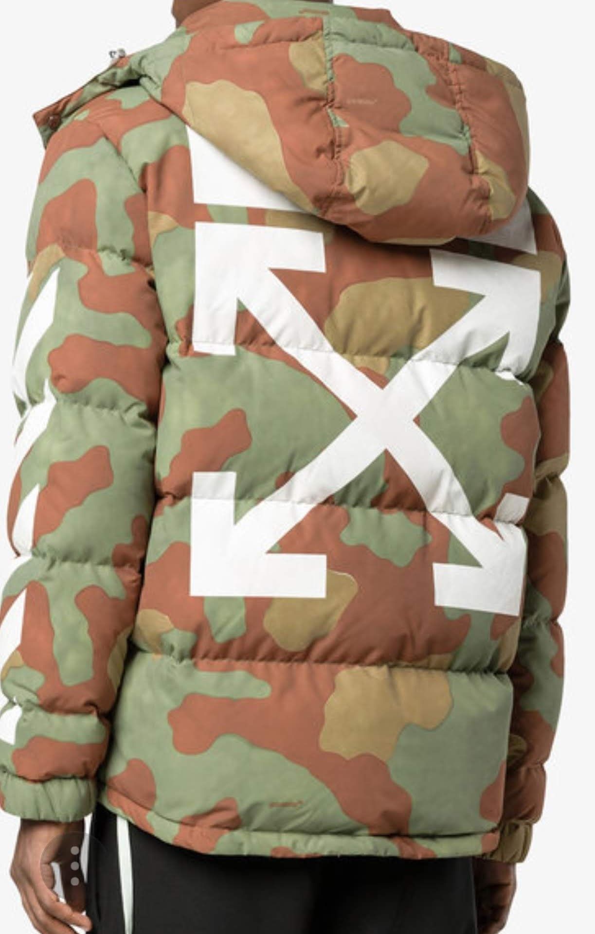 Off white camo down jacket clearance