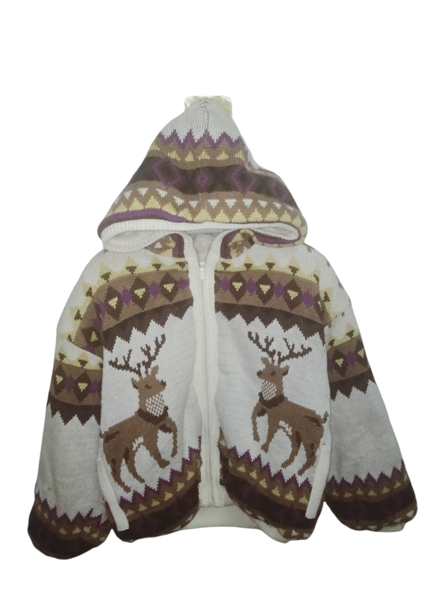 Japanese Brand × Vintage ADEL-1 Vintage Art Aztec Deer Knit Sherpa Hoodie Size US S / EU 44-46 / 1 - 1 Thumbnail