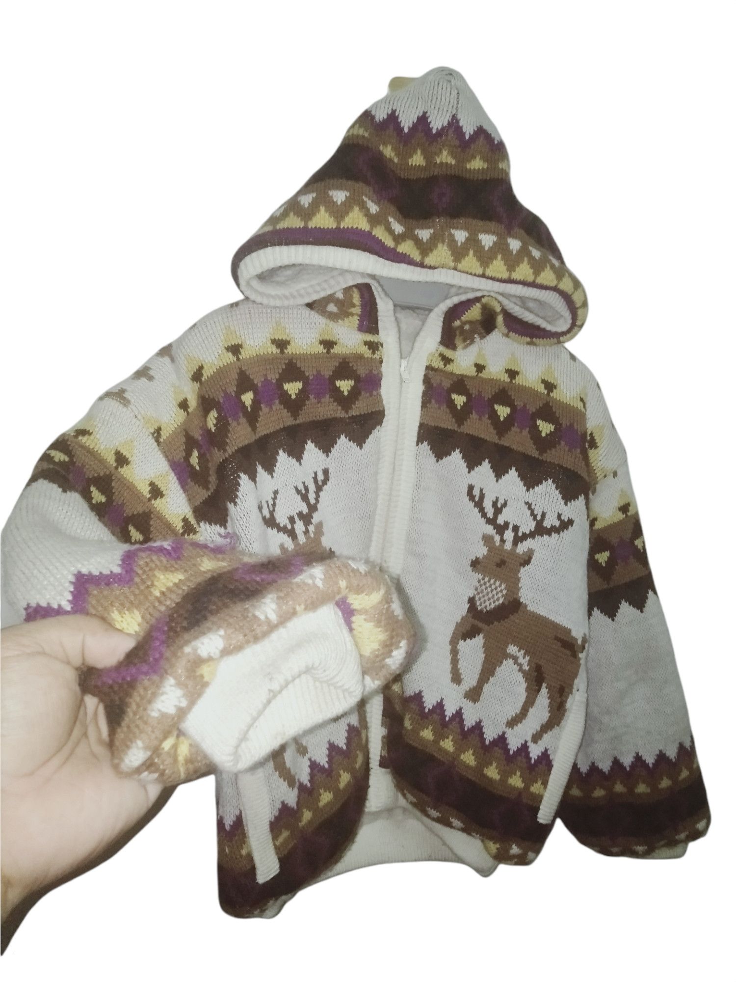 Japanese Brand × Vintage ADEL-1 Vintage Art Aztec Deer Knit Sherpa Hoodie Size US S / EU 44-46 / 1 - 12 Thumbnail