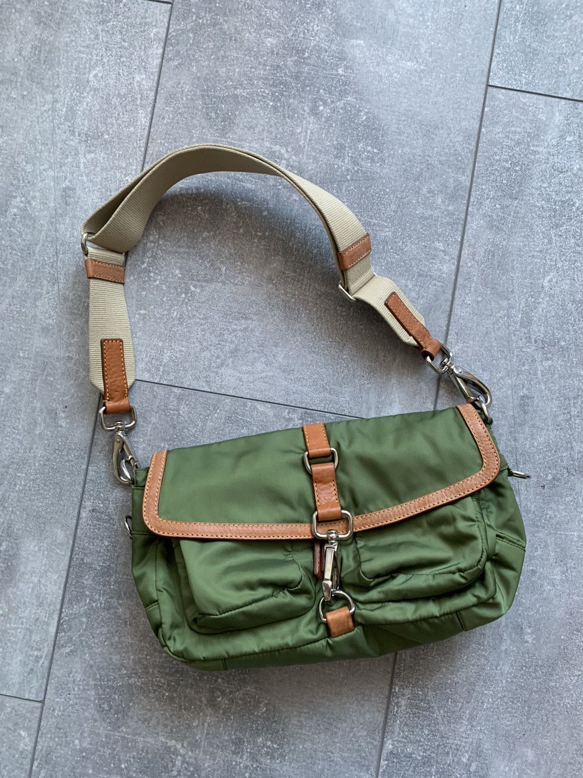 Miu Miu × Prada Miu Miu nylon leather khaki bag | Grailed 