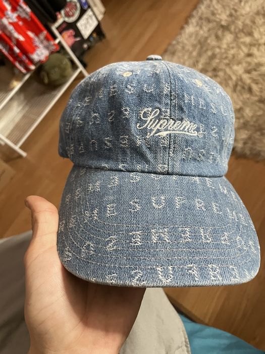 Supreme Supreme warp jacquard logo denim hat 6 panel blue DS | Grailed