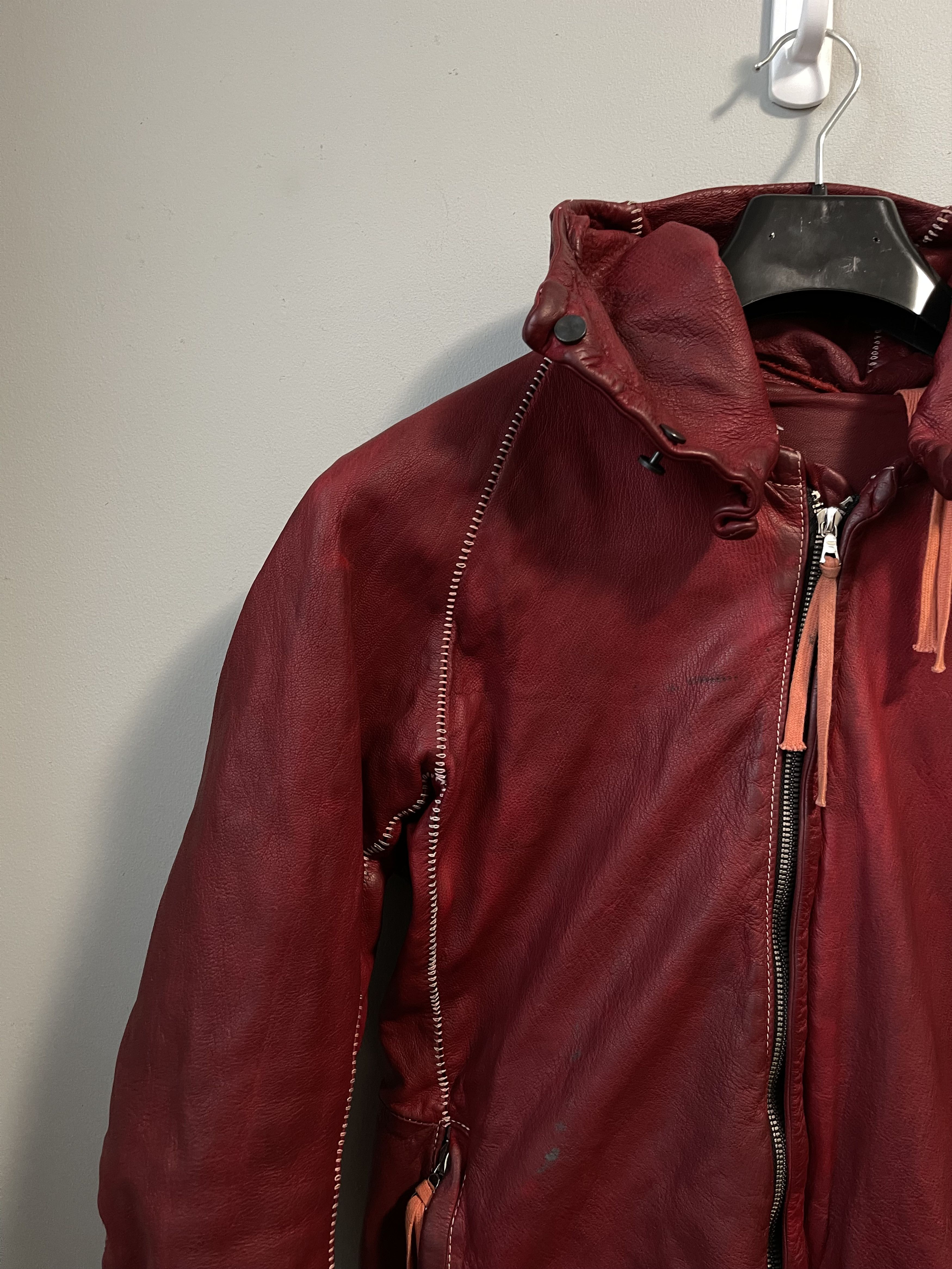Boris Bidjan Saberi J2 Object Dyed Leather Jacket Zip Hood Boris Bidjan Saberi J2 Object Dyed Leather Jacket Zip Hood