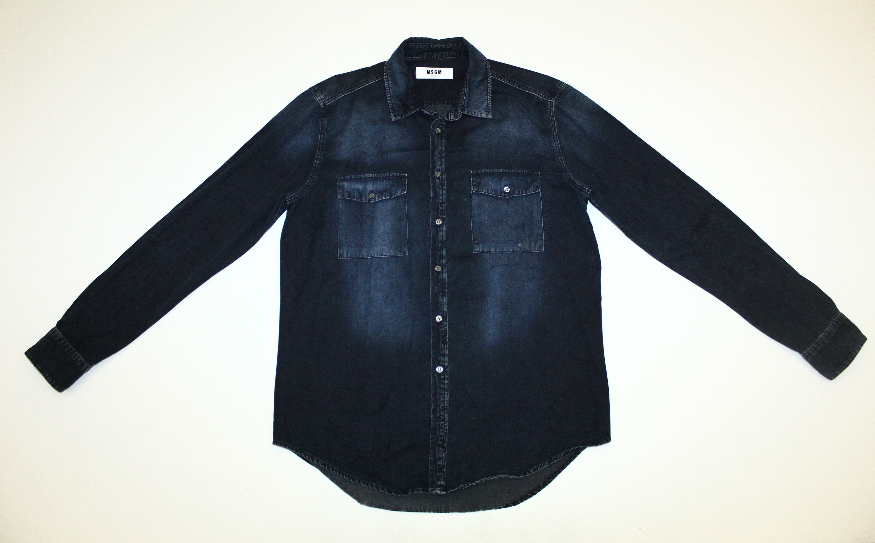 MSGM MSGM Big Logo Distressed Faded Denim Overshirt Size US L / EU 52-54 / 3 - 3 Thumbnail
