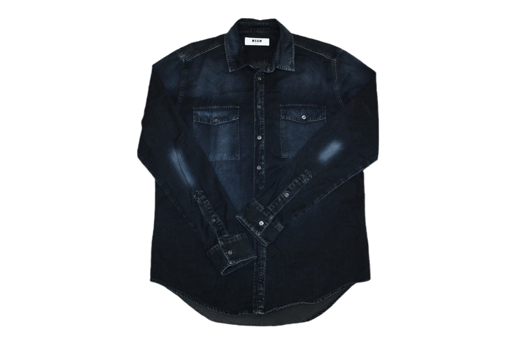 MSGM MSGM Big Logo Distressed Faded Denim Overshirt Size US L / EU 52-54 / 3 - 2 Thumbnail