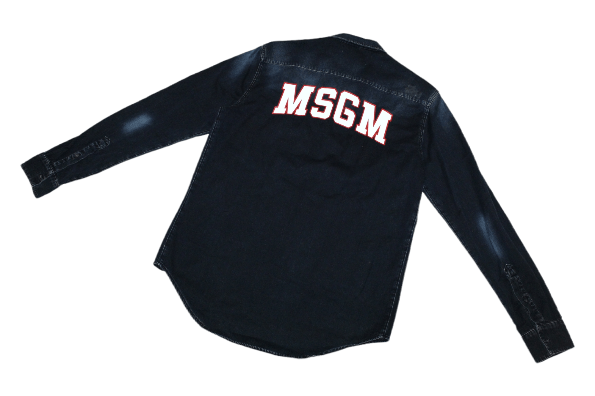 MSGM MSGM Big Logo Distressed Faded Denim Overshirt Size US L / EU 52-54 / 3 - 1 Thumbnail