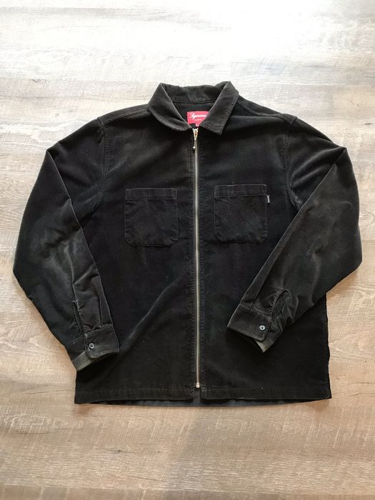 Supreme SUPREME VELVET ZIP UP SHIRT BLACK (M) | Grailed