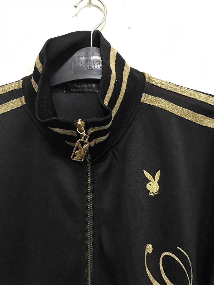 Playboy PLAYBOY Gold Color Big Logo Striped Sleeves Black Track Top Size US L / EU 52-54 / 3 - 4 Thumbnail