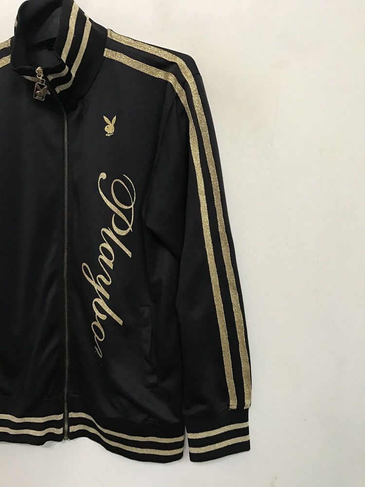 Playboy PLAYBOY Gold Color Big Logo Striped Sleeves Black Track Top Size US L / EU 52-54 / 3 - 3 Thumbnail