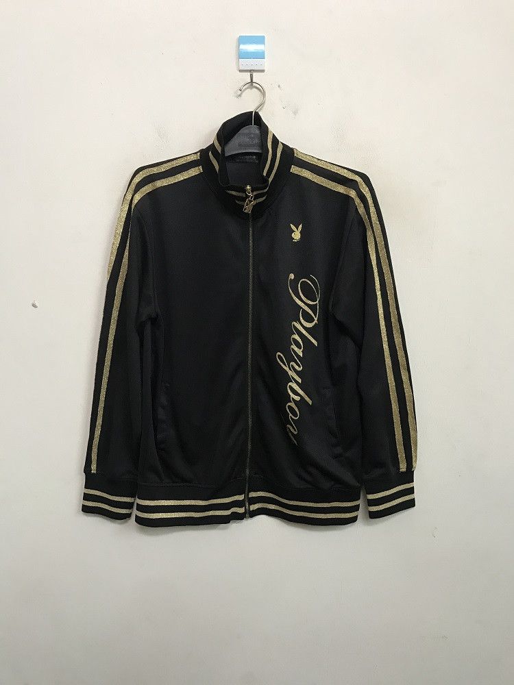 Playboy PLAYBOY Gold Color Big Logo Striped Sleeves Black Track Top Size US L / EU 52-54 / 3 - 2 Thumbnail