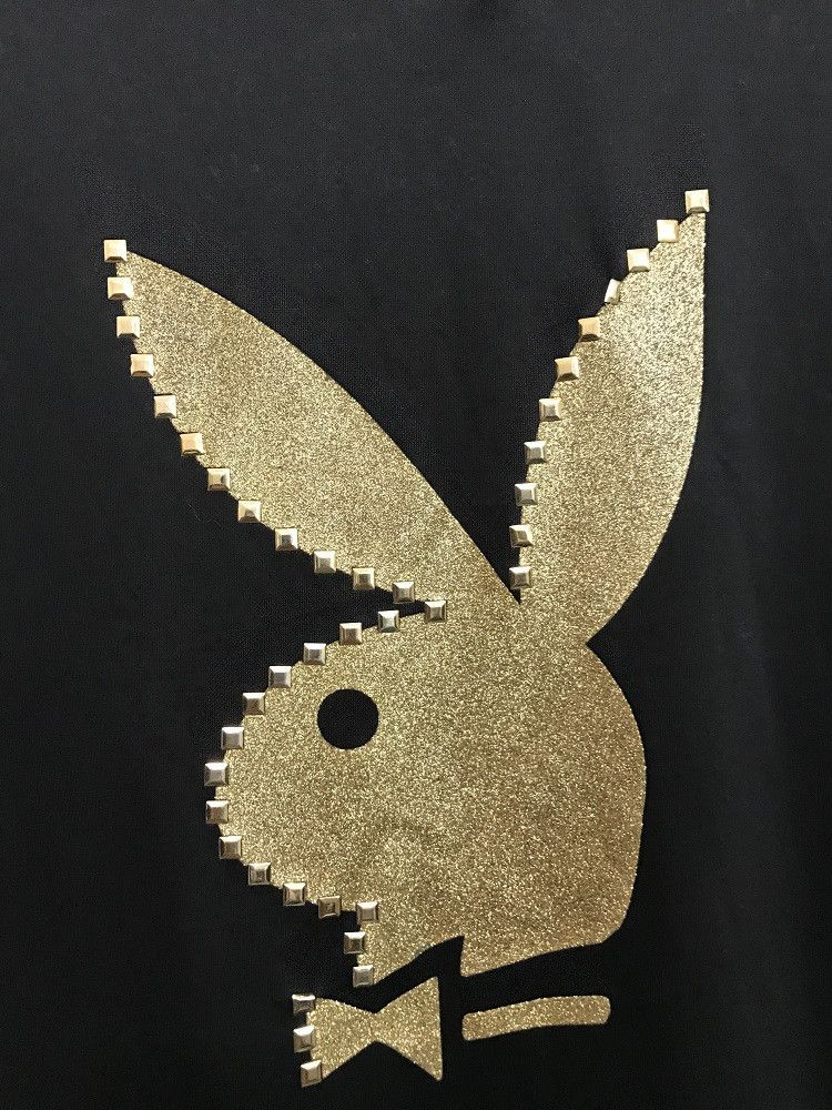 Playboy PLAYBOY Gold Color Big Logo Striped Sleeves Black Track Top Size US L / EU 52-54 / 3 - 5 Thumbnail