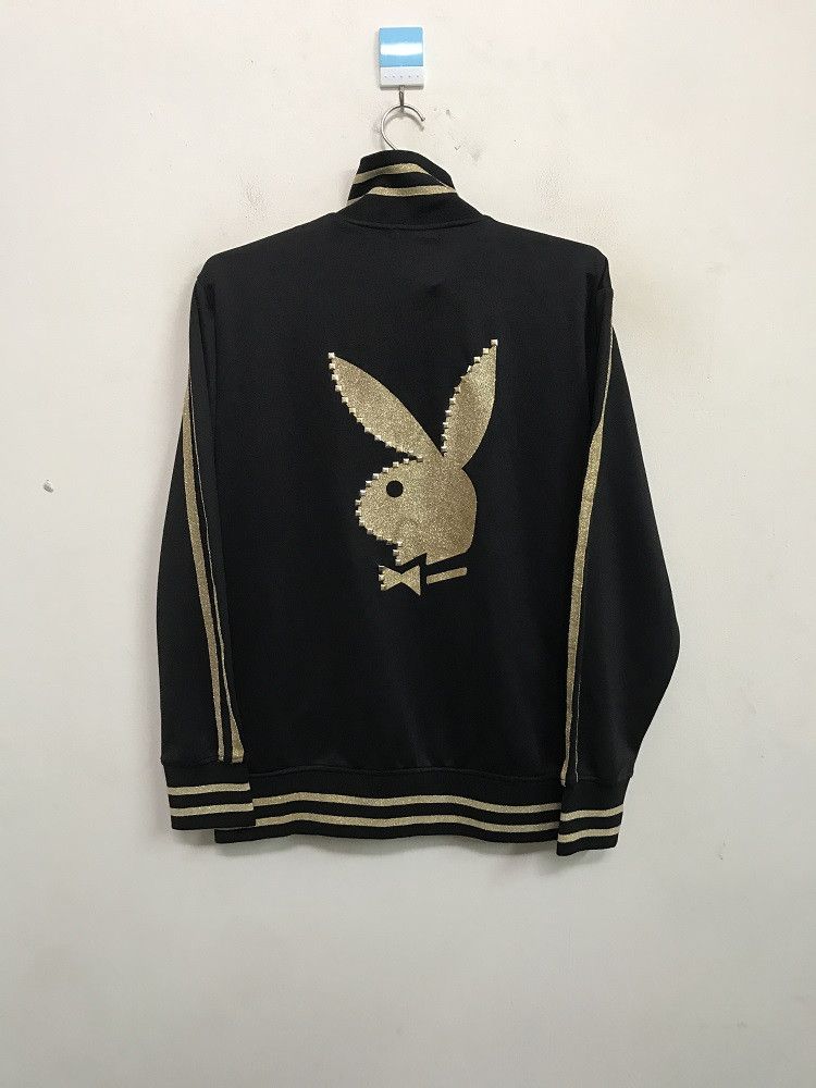 Playboy PLAYBOY Gold Color Big Logo Striped Sleeves Black Track Top Size US L / EU 52-54 / 3 - 1 Thumbnail