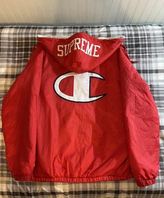 supreme x champion hoodie red