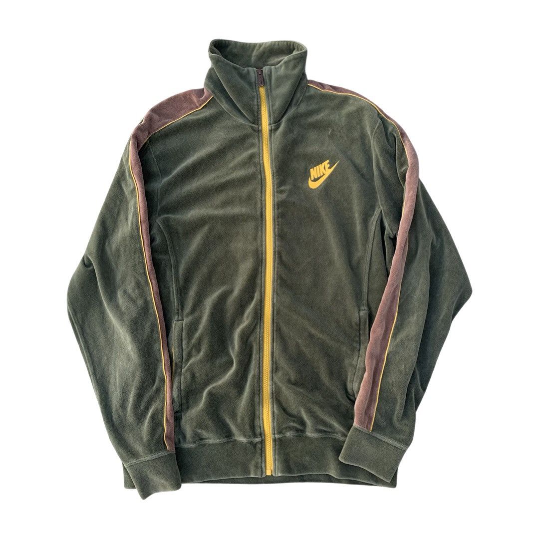 Nike Vintage Suede Nike Tracksuit Jacket Olive Grailed