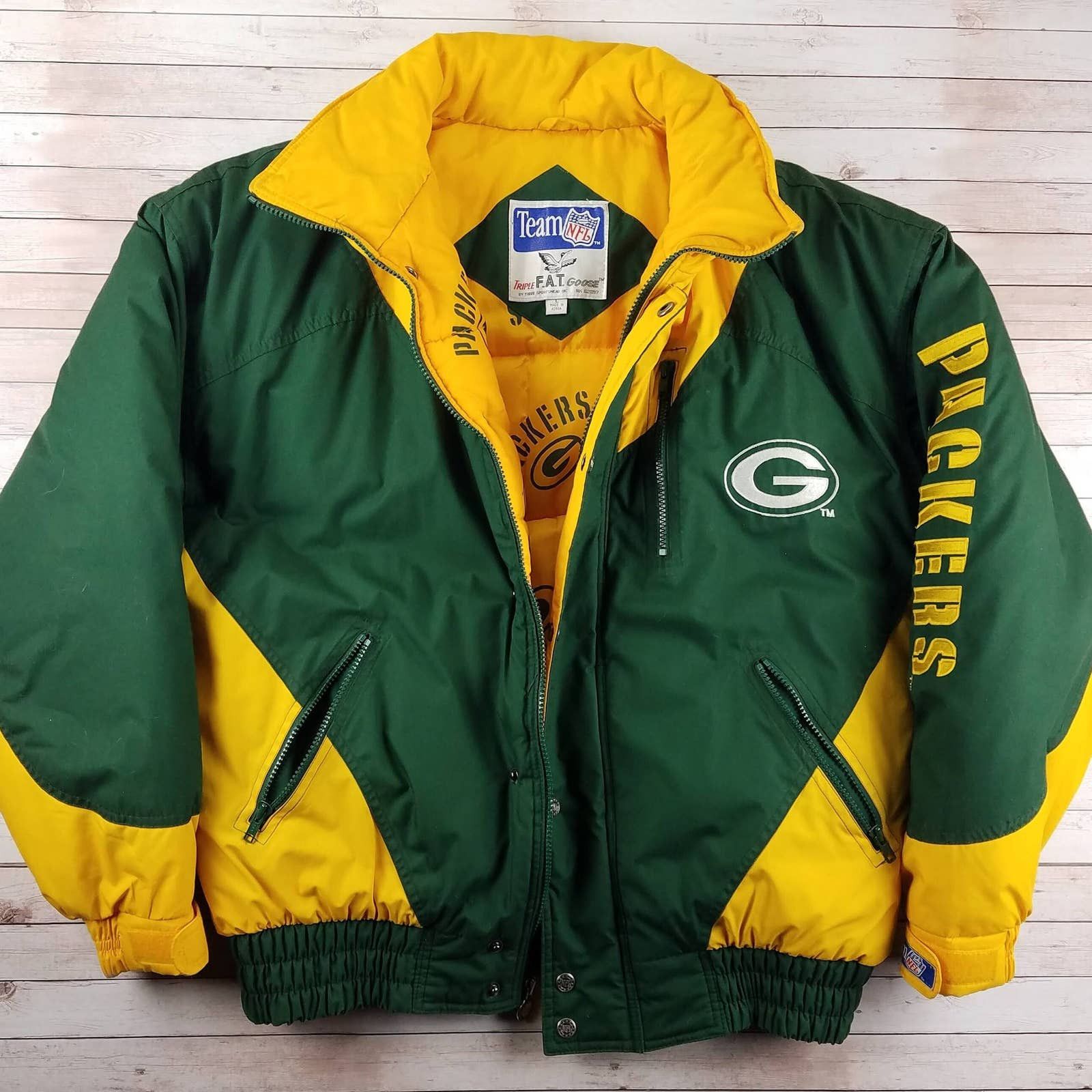 Vintage NFL Green Bay Packers Triple F.A.T Goose Rain Hood Coat