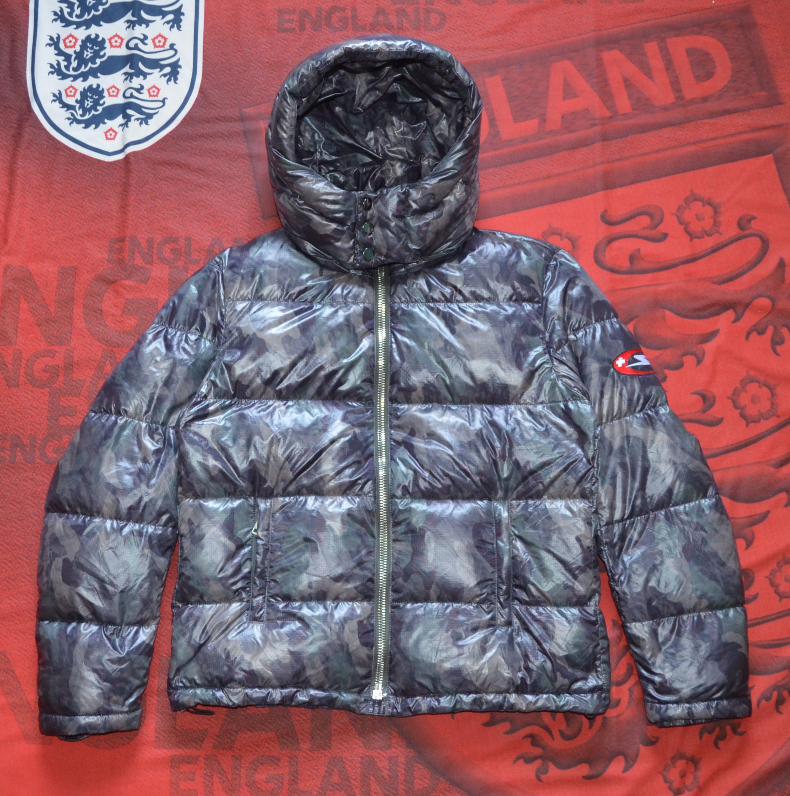 Italian Designers Authier Camo Puffer Ski Down Jacket XL Raccagni Zip