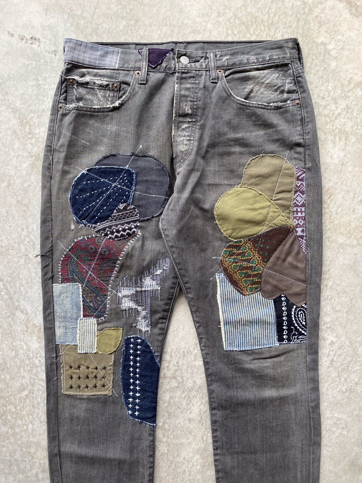 Levi's 1990s Faded Grey Levi's 501 Patched Jeans Size US 33 - 3 Thumbnail