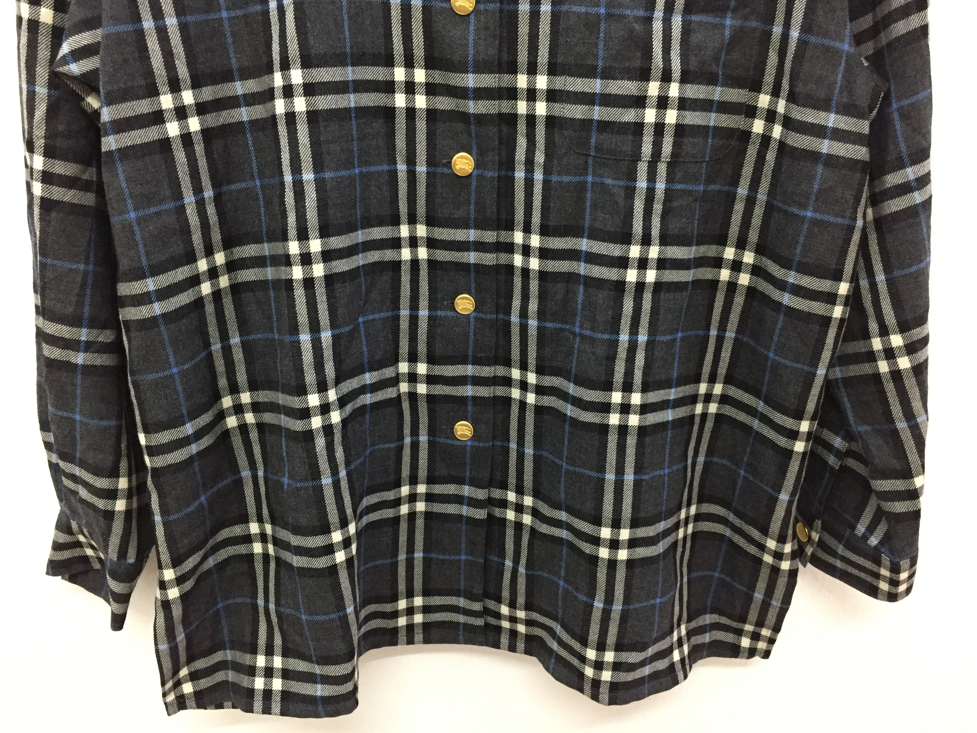 Burberry × Vintage 90s Burberry nova check oversize gold button 100% wool shirt Size L / US 10 / IT 46 - 5 Thumbnail