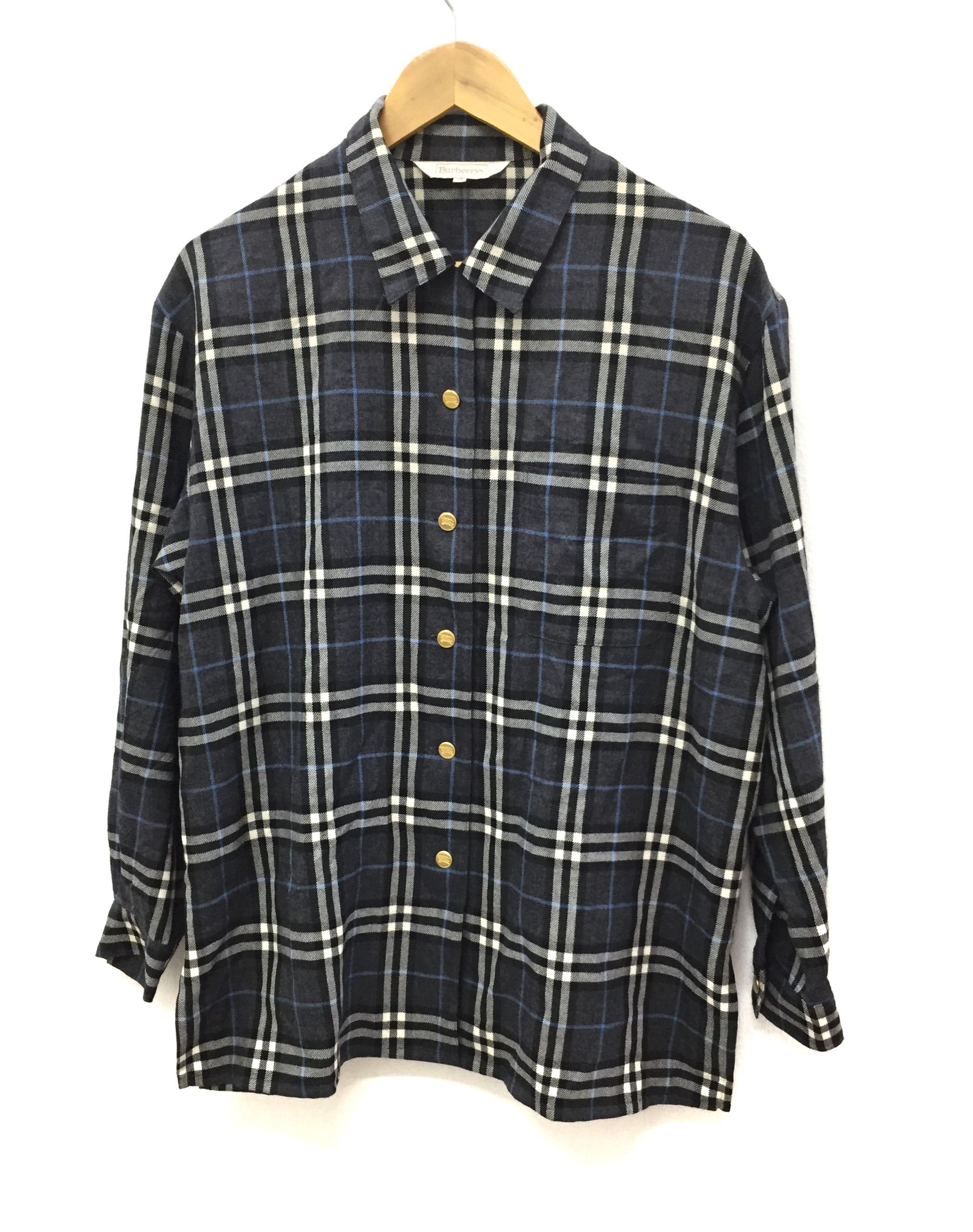 Burberry × Vintage 90s Burberry nova check oversize gold button 100% wool shirt Size L / US 10 / IT 46 - 2 Thumbnail