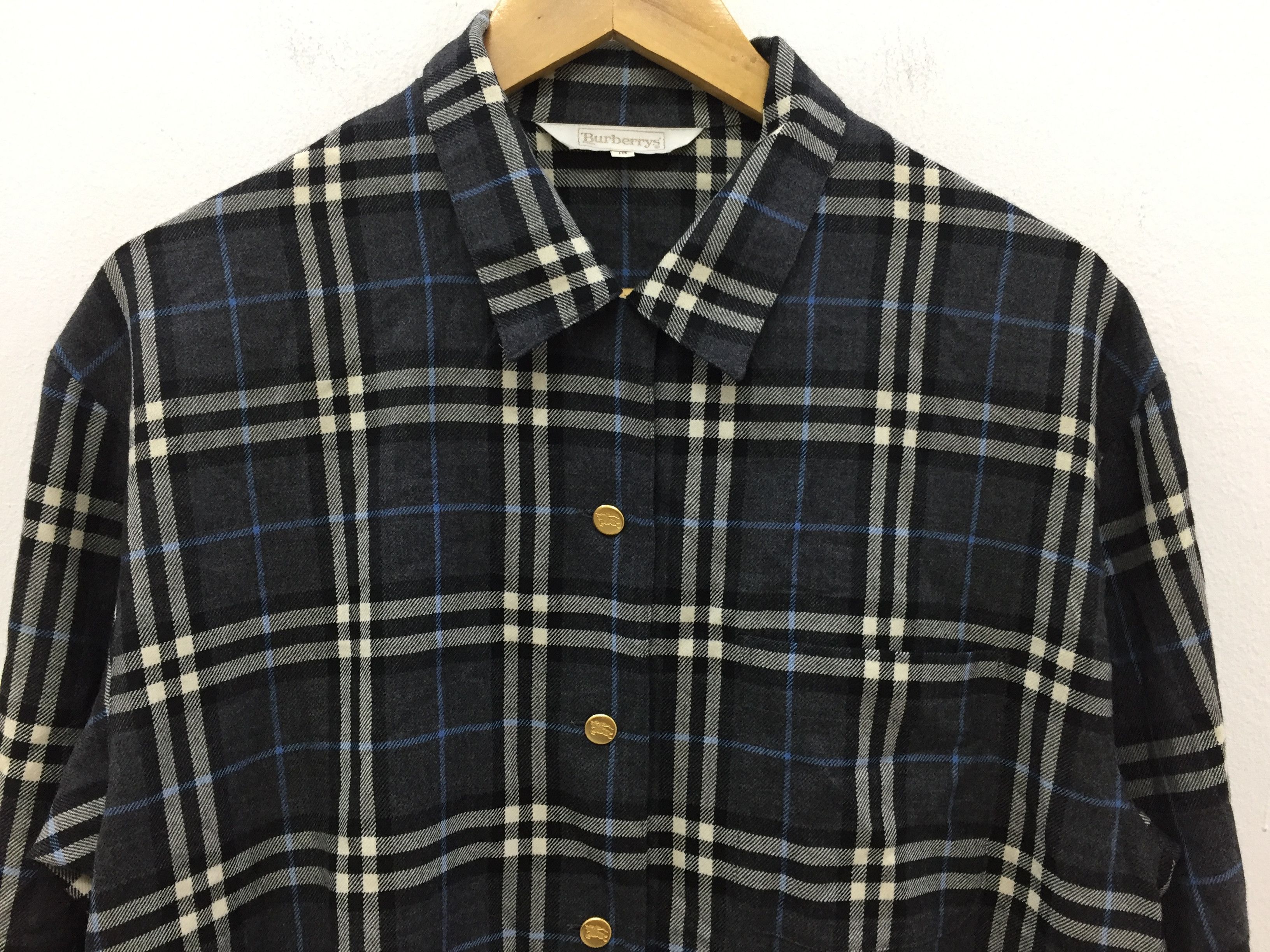 Burberry × Vintage 90s Burberry nova check oversize gold button 100% wool shirt Size L / US 10 / IT 46 - 4 Thumbnail
