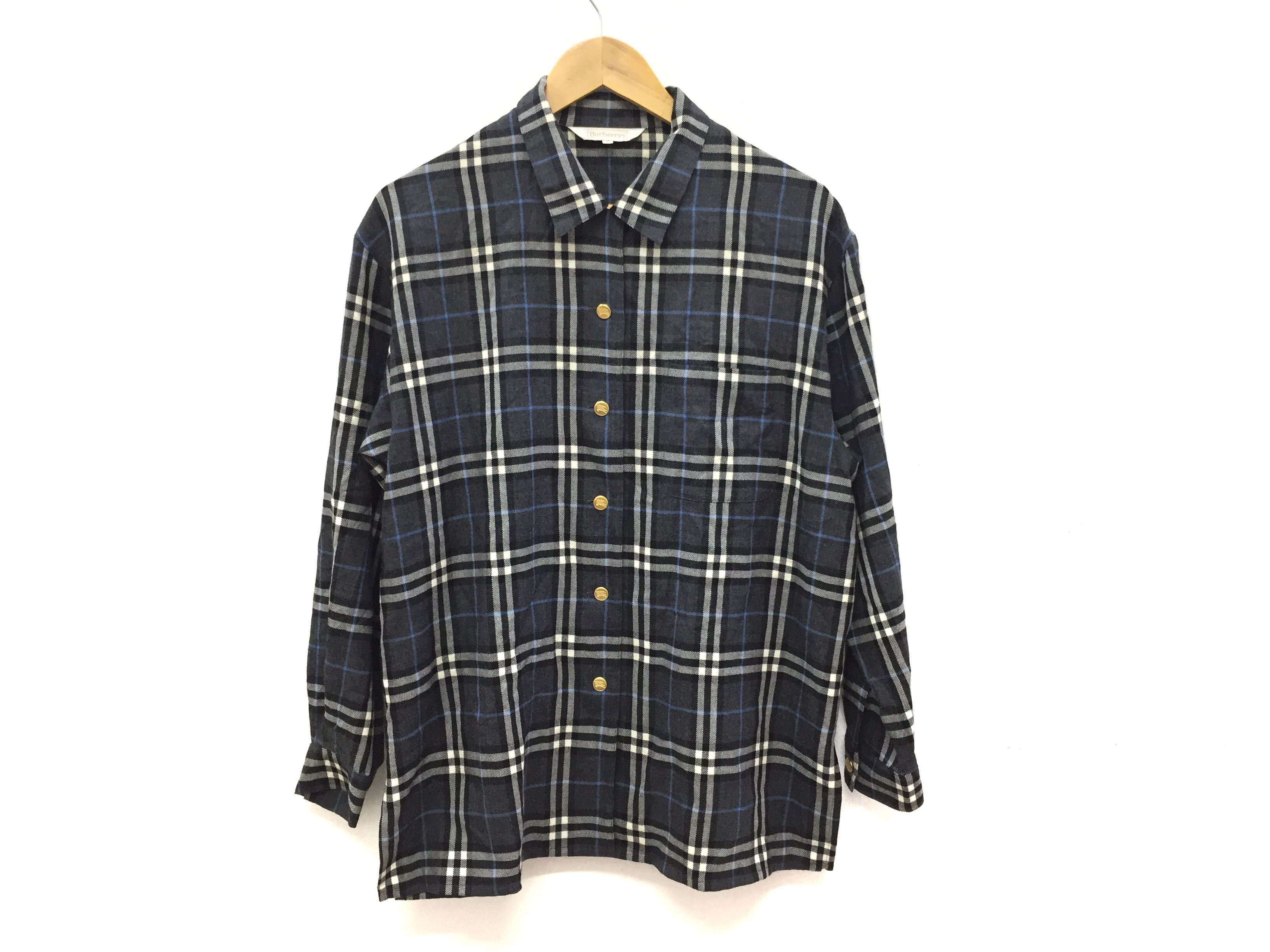 Burberry × Vintage 90s Burberry nova check oversize gold button 100% wool shirt Size L / US 10 / IT 46 - 3 Thumbnail