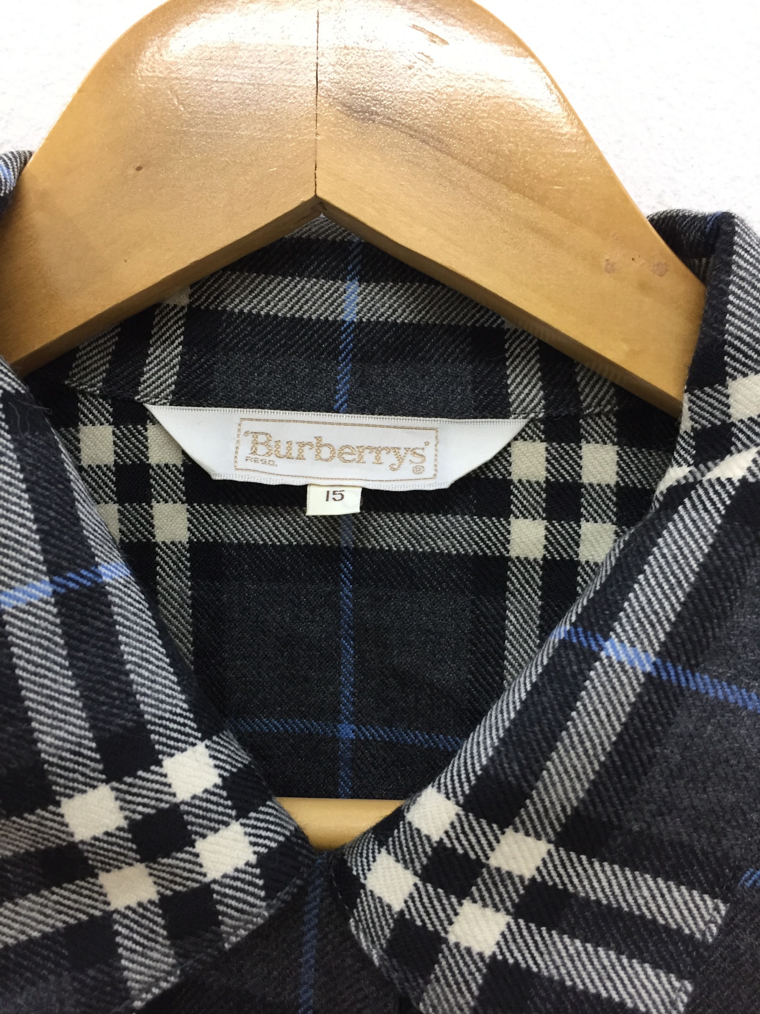 Burberry × Vintage 90s Burberry nova check oversize gold button 100% wool shirt Size L / US 10 / IT 46 - 8 Thumbnail