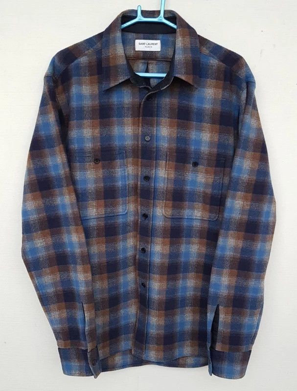 Saint Laurent Paris AW13 Blue Brown Plaid Wool Flannel Size US M / EU 48-50 / 2 - 1 Thumbnail