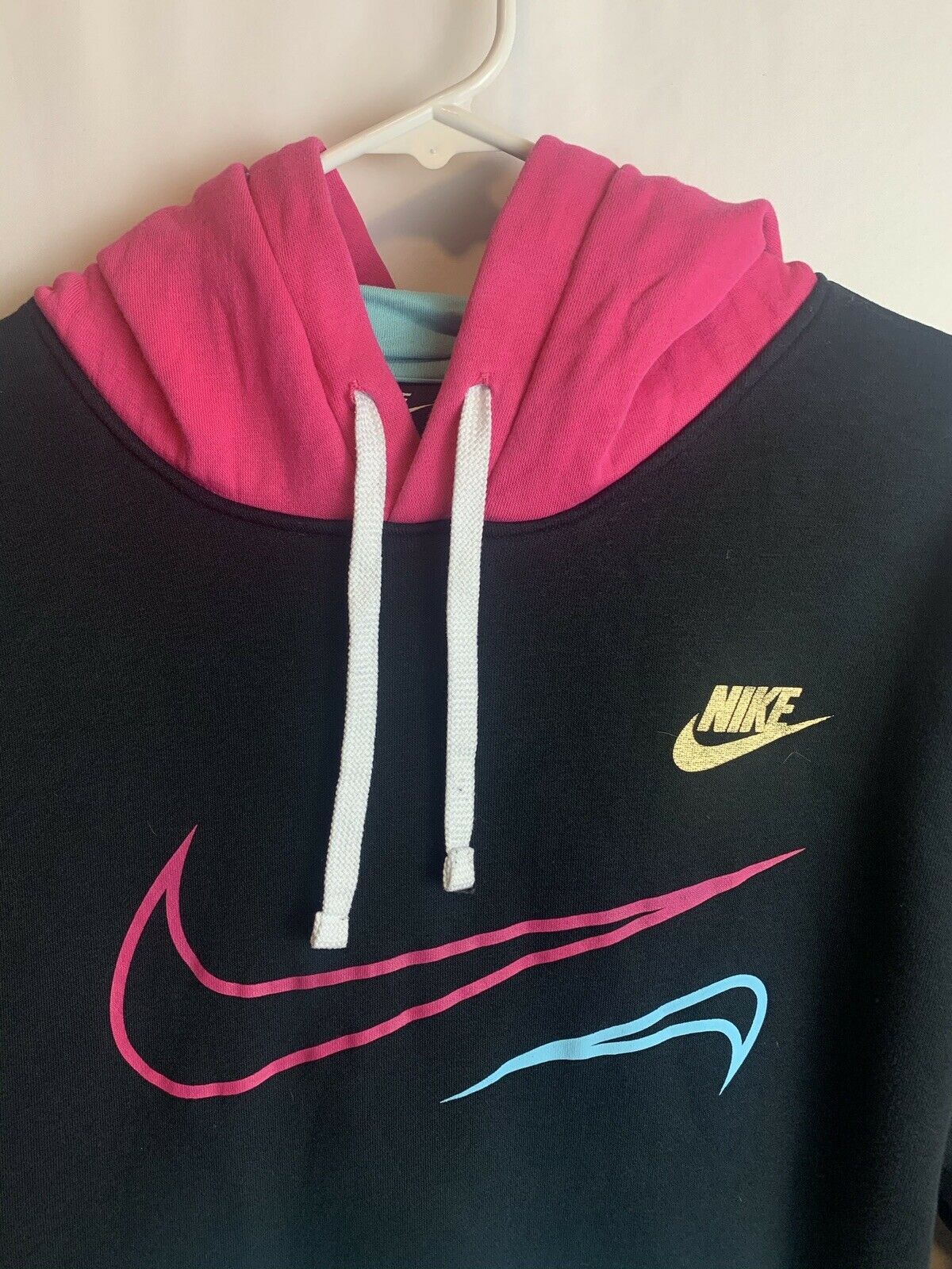Nike Miami Vice Sportswear Hoodie Black Teal Pink Men Sz L