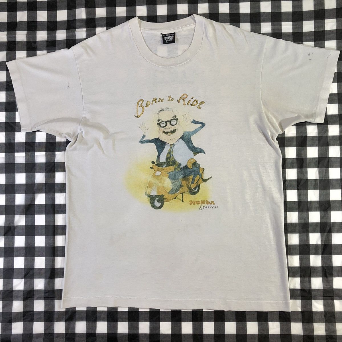 image of Honda Scooters Motorcycle 90's Vintage Distressed T Shirt XL in Off White, Men's