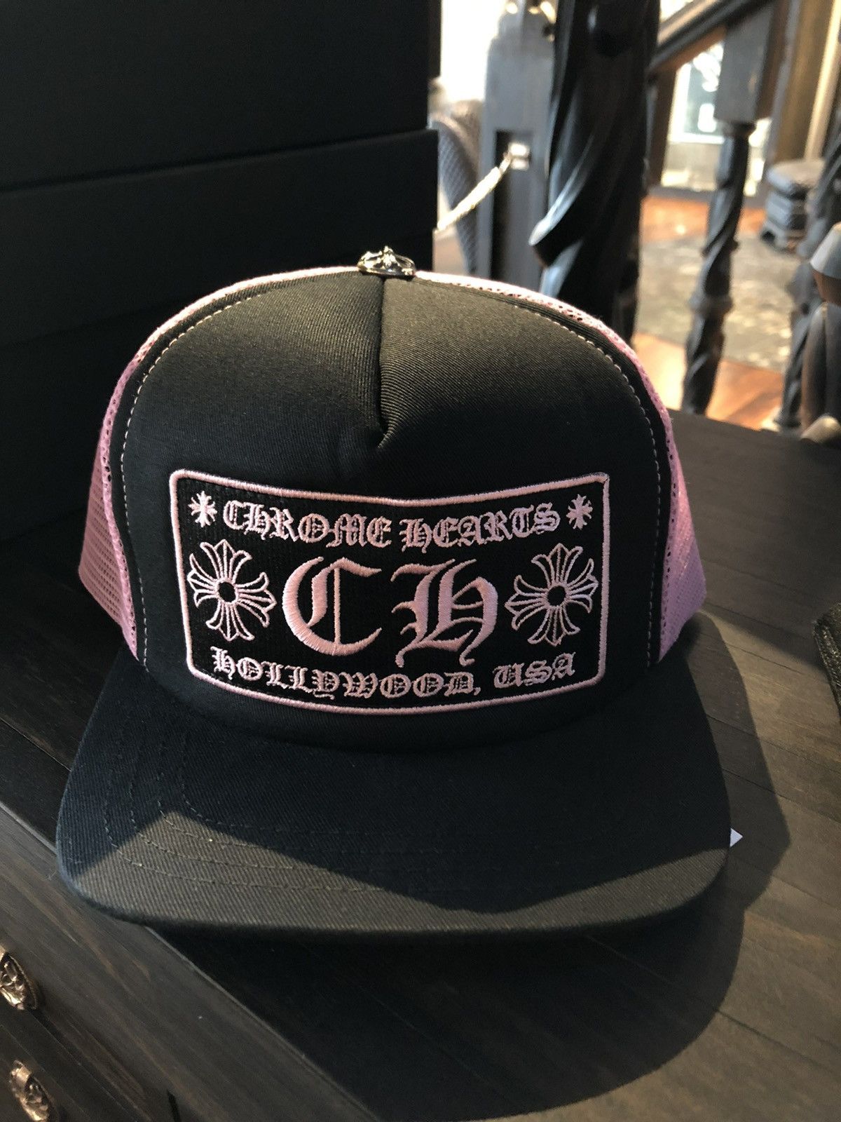 UNRELEASED VIP Chrome Hearts CH Plus Pink/Black Trucker Hat