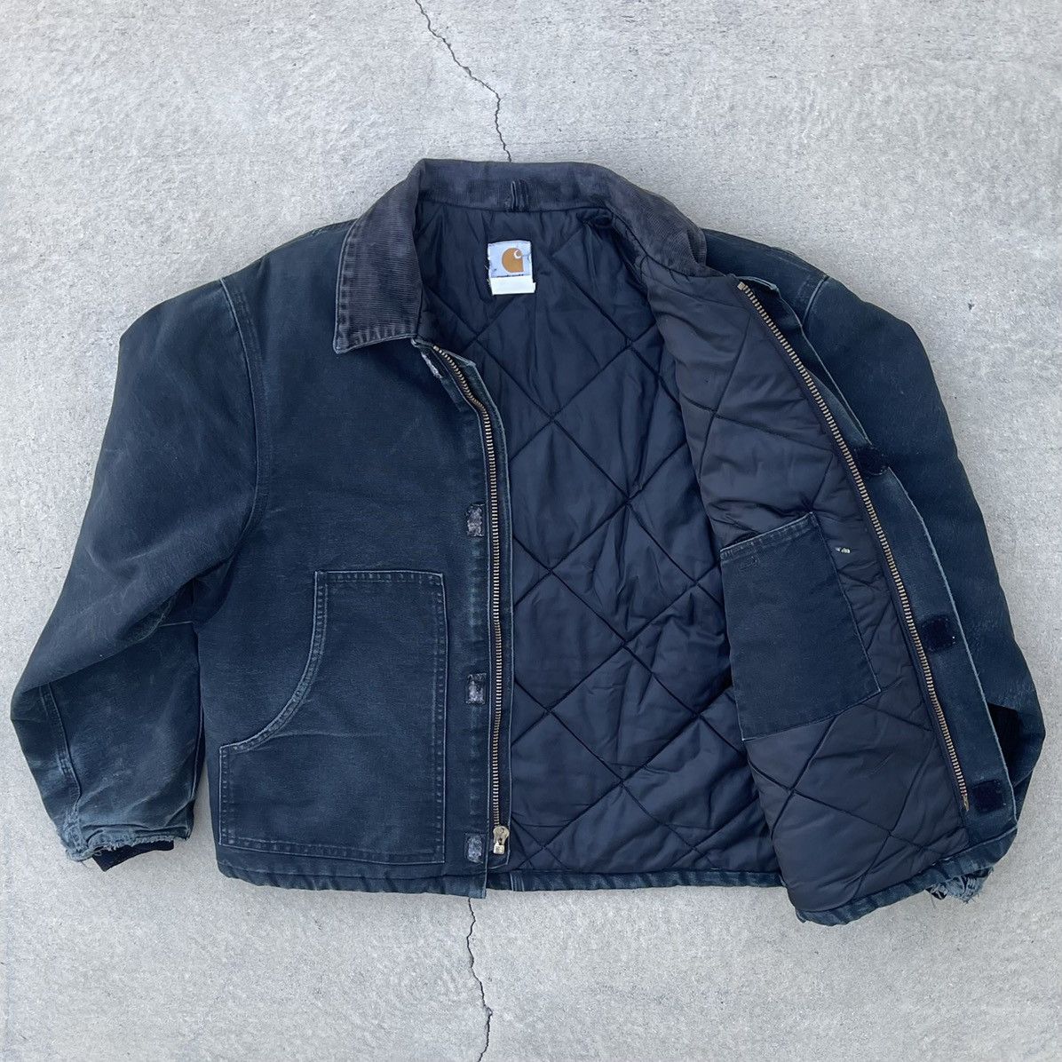 Vintage 90’s Faded & Distressed Quilted Canvas Jacket w/ Corduroy L Size US L / EU 52-54 / 3 - 2 Preview