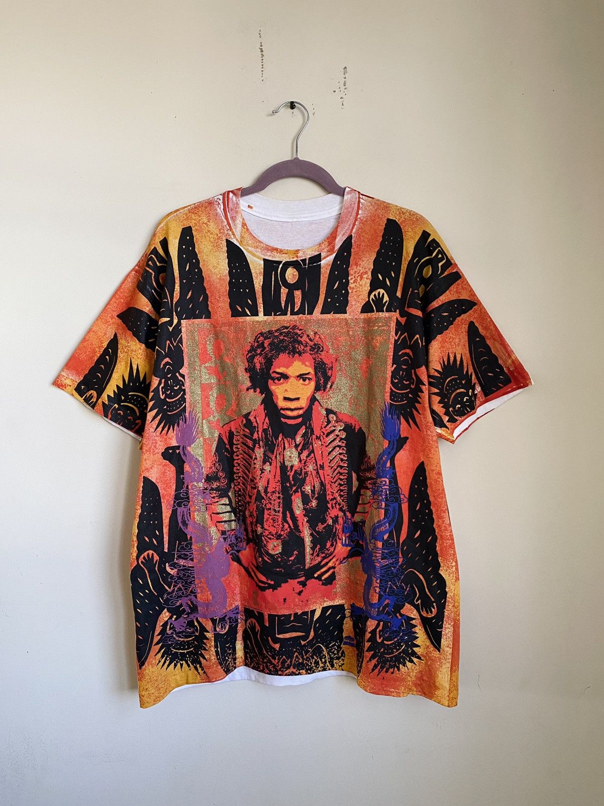 Band Tees × Jimi Hendrix × Vintage Vintage 90s Jimi Hendrix All Over Print Tee Size US XL / EU 56 / 4 - 1 Thumbnail