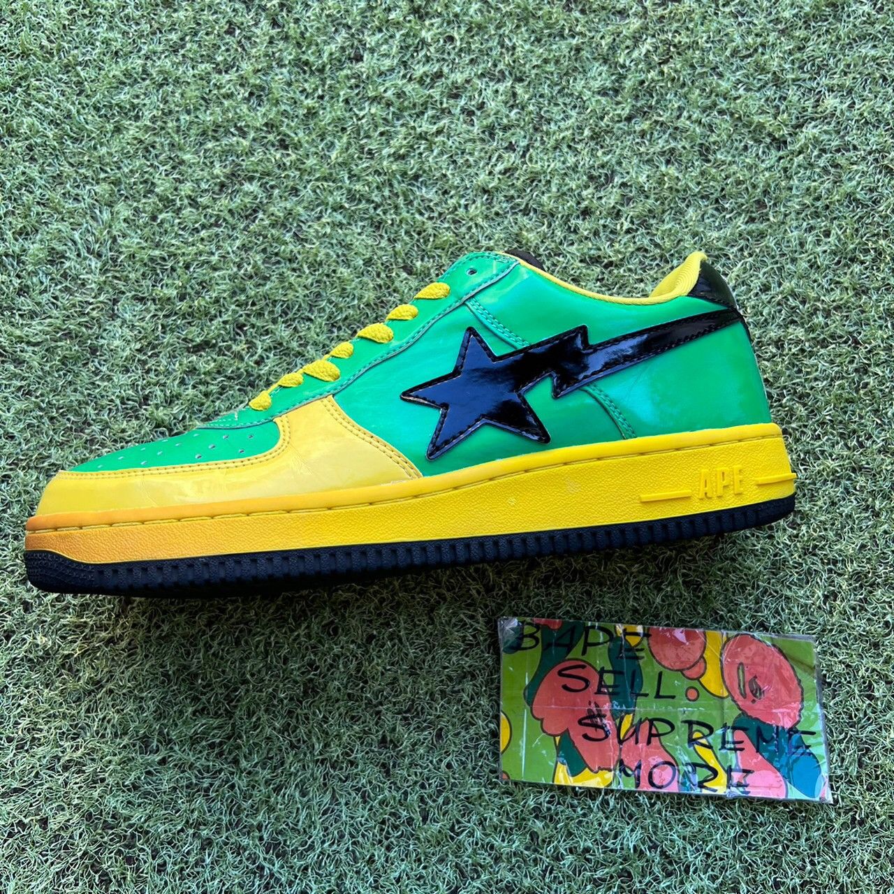 BAPE Sta Green/yellow/black patent leather