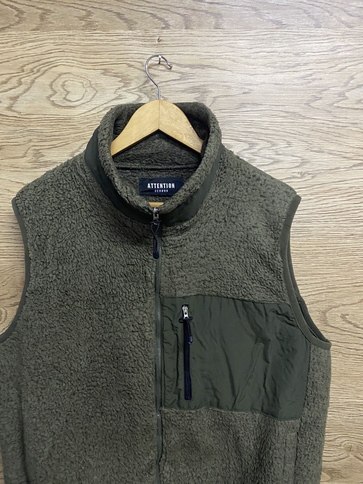 Japanese Brand Attention 328099 Olive Green Sherpa Fleece Vest – Outdoor Size US L / EU 52-54 / 3 - 3 Thumbnail