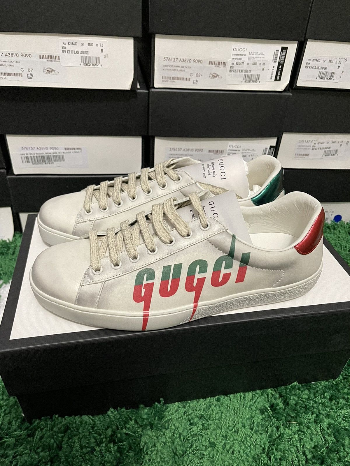 Gucci Ace Blade Distressed Sneaker White Leather