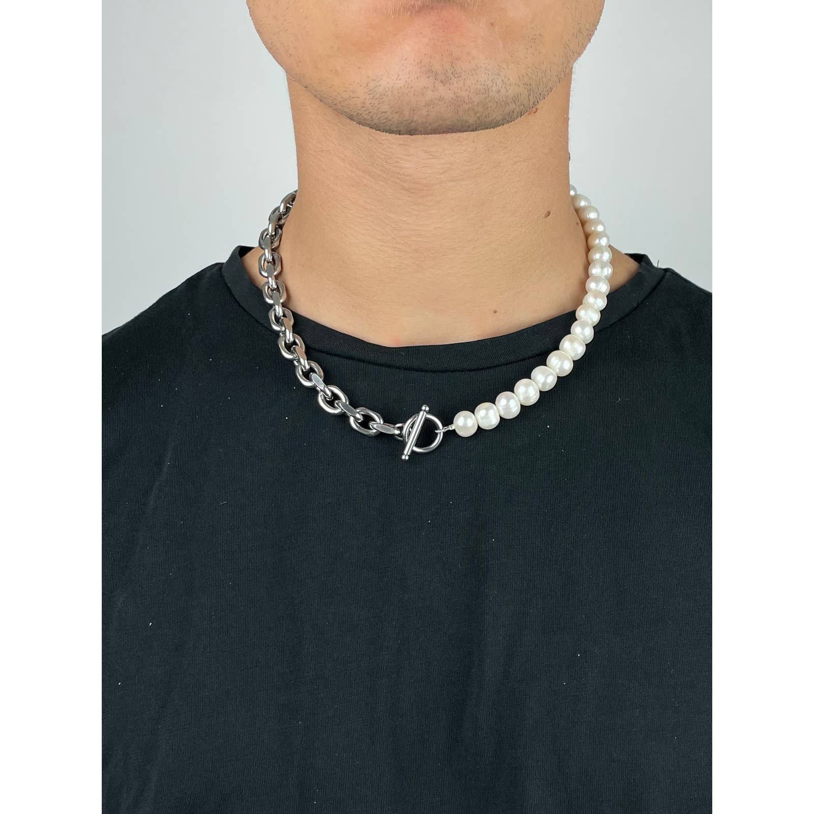 Handmade × Jewelry Half Peal Half Chain Necklace Size ONE SIZE - 2 Thumbnail
