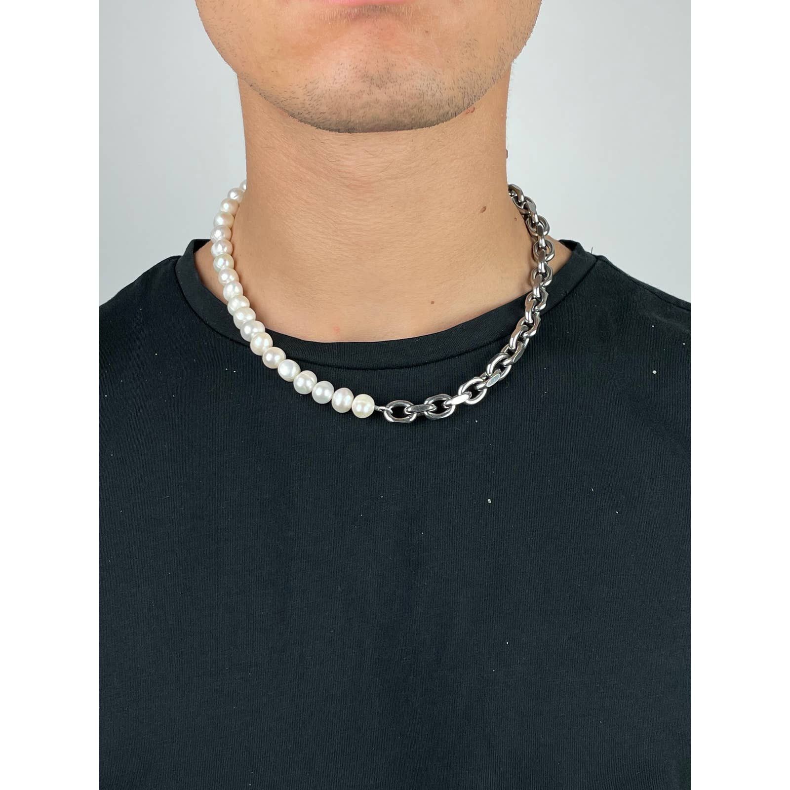 Handmade × Jewelry Half Peal Half Chain Necklace Size ONE SIZE - 1 Thumbnail