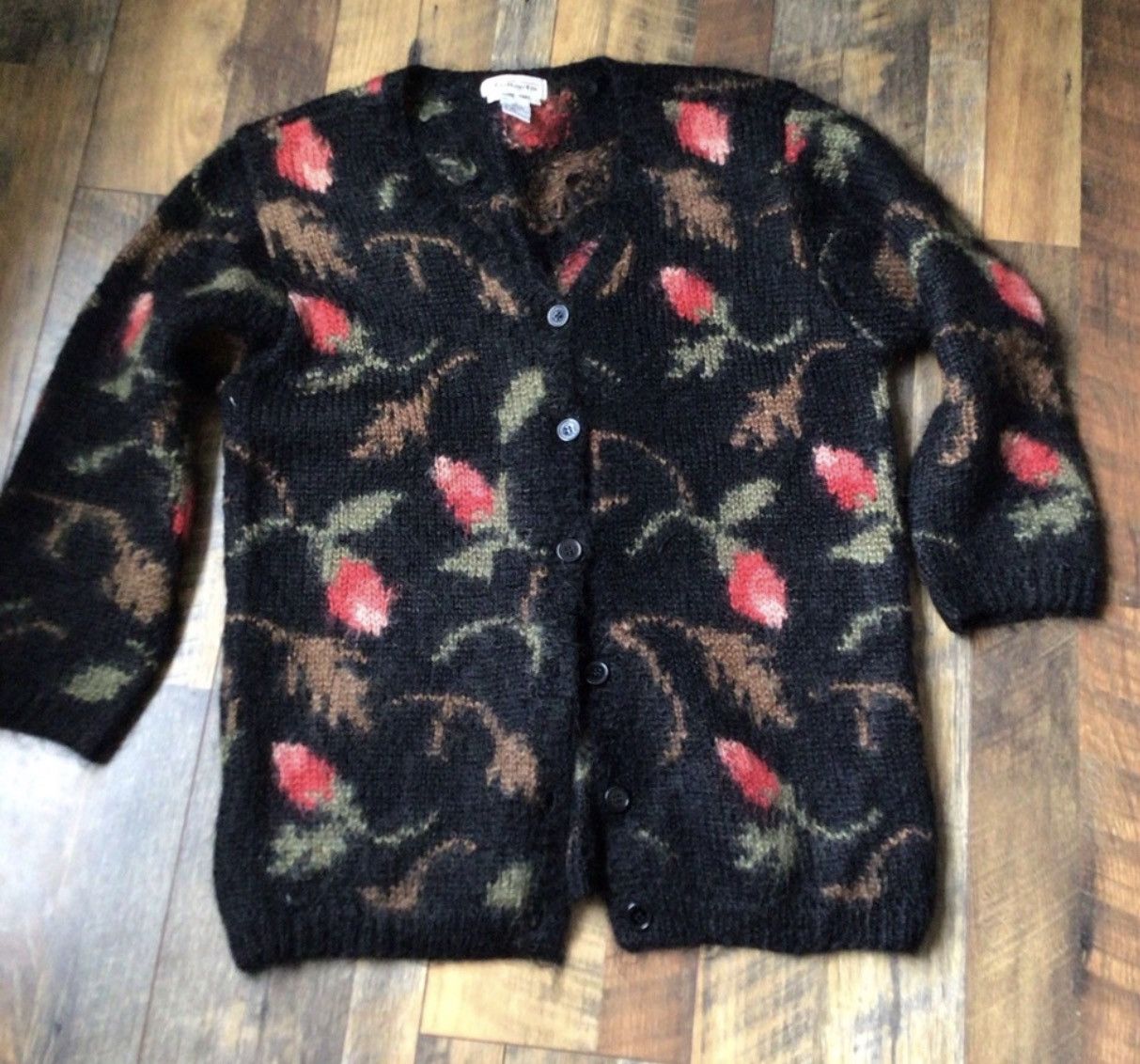Vintage Mohair Cardigan Button Up Balloon Sleeve Cardigan Pink 14 16 18